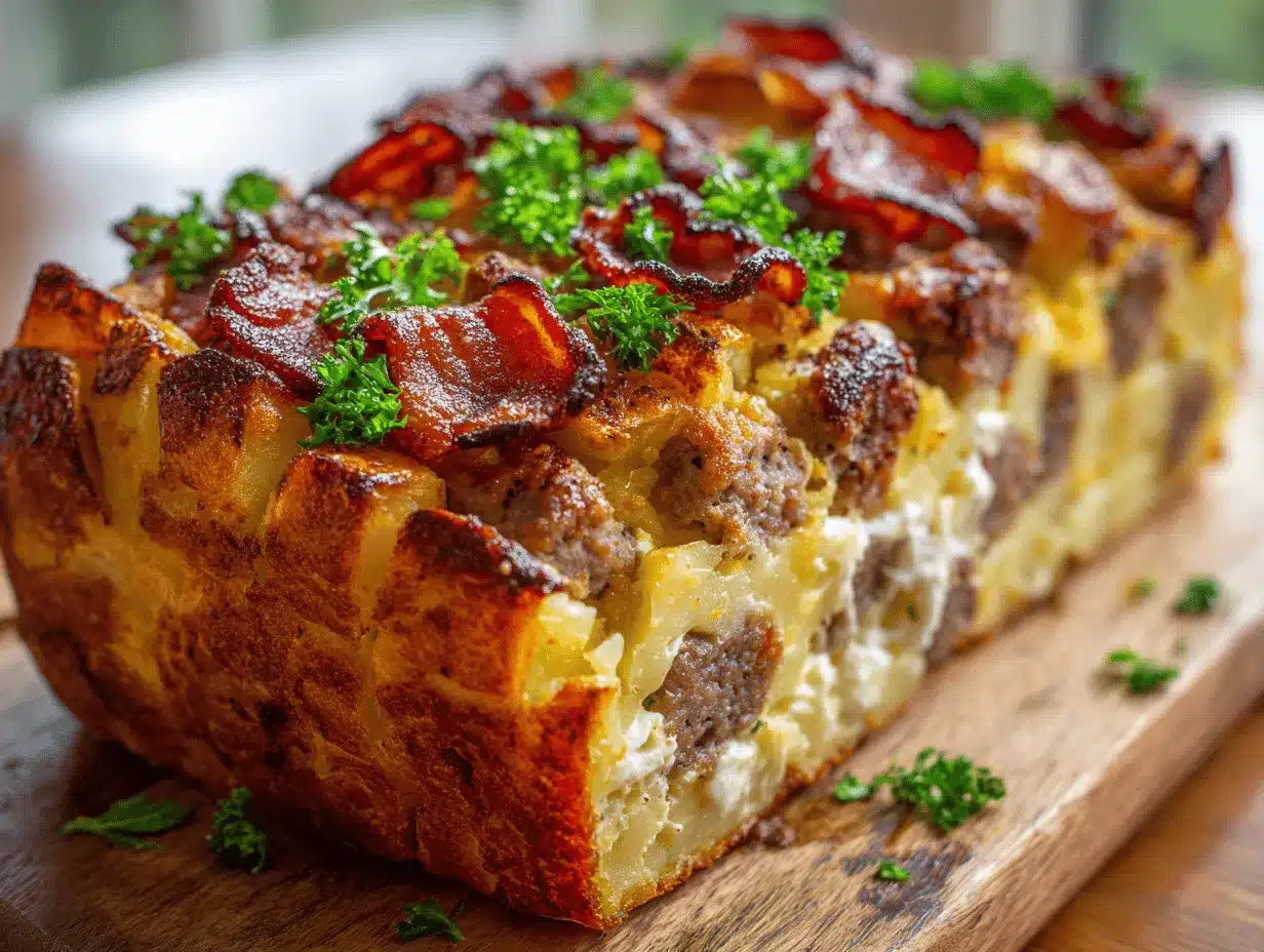 bacon and sausage-stuffed potato loaf preparation steps