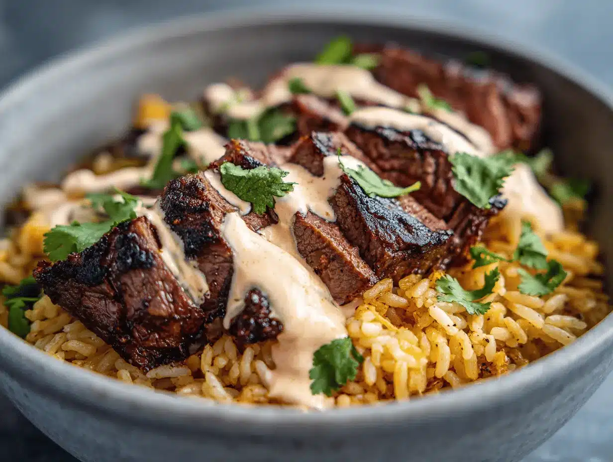 cheesy steak queso rice bowl preparation steps