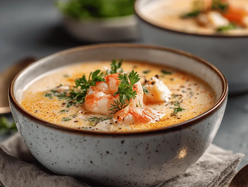 creamy crab and shrimp seafood bisque - featured image
