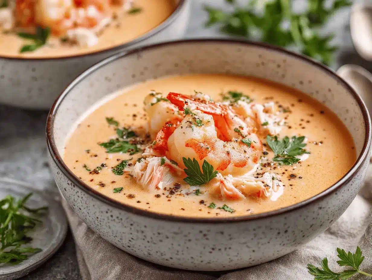 creamy crab and shrimp seafood bisque preparation steps