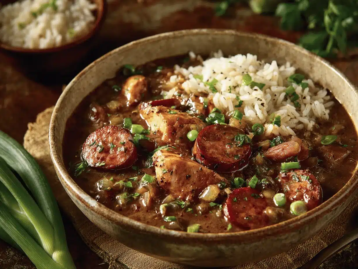 Louisiana chicken and sausage gumbo preparation steps