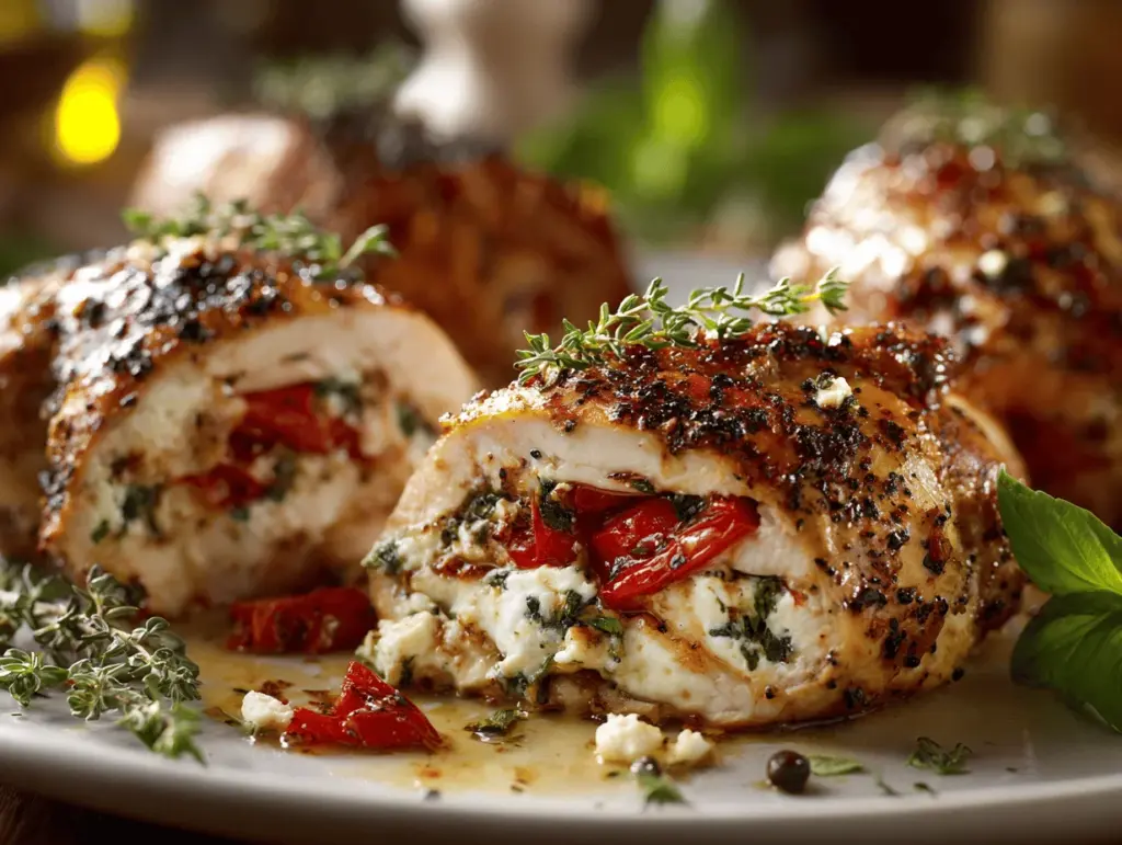roasted red pepper and goat cheese stuffed chicken - featured image