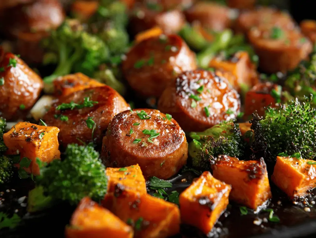 sheet pan sausage and sweet potatoes - featured image