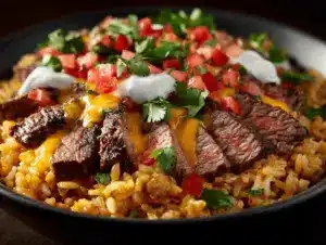 steak queso rice bowl - featured image